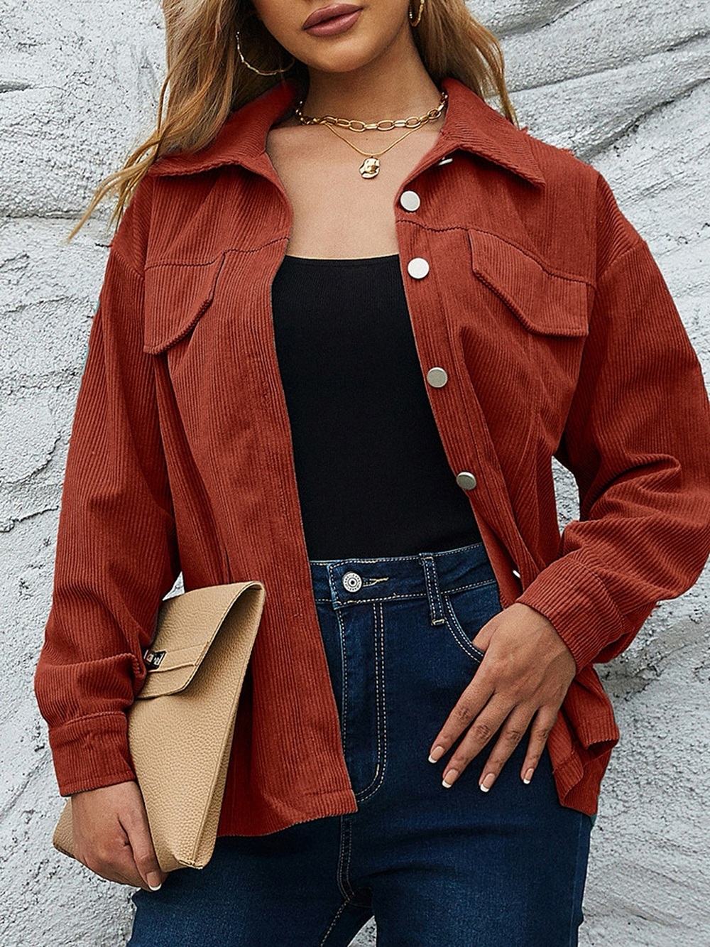 Corduroy Button-Down Shirt with Chest Pockets